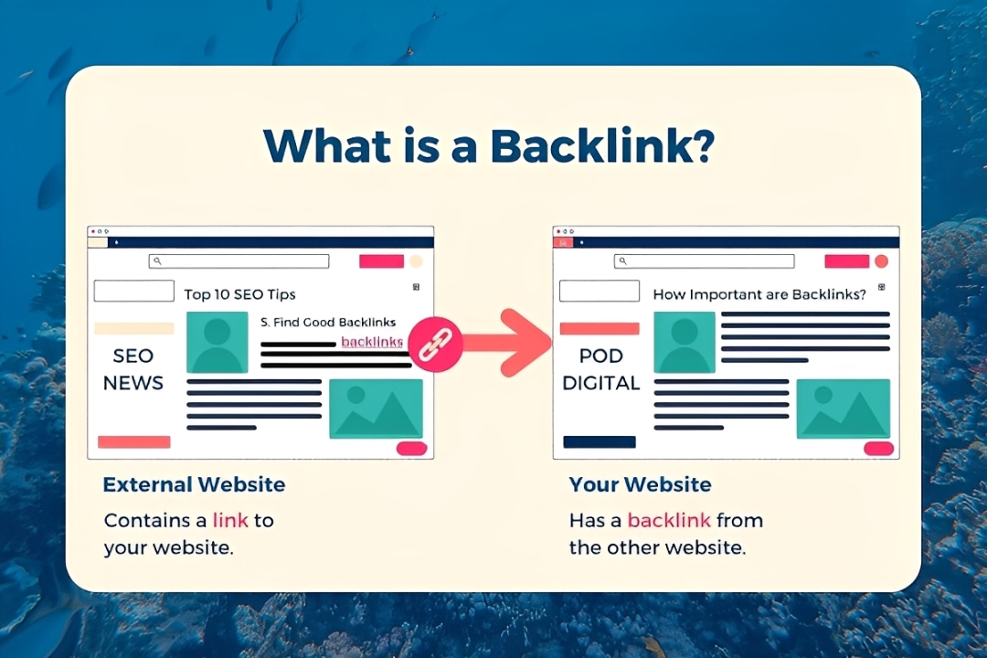 Exemplo visual de links entre sites (backlinks)